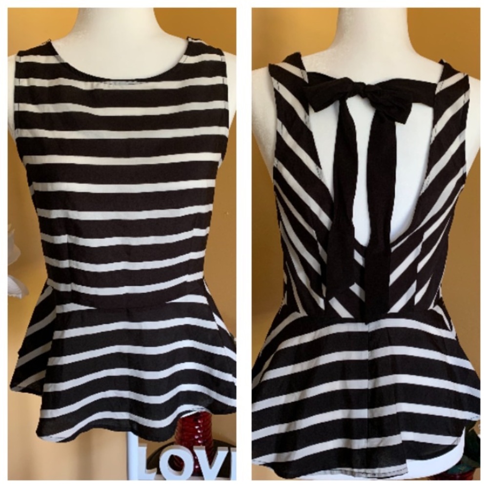 Petticoat Alley Peplum, Striped, keyhole back Top.
